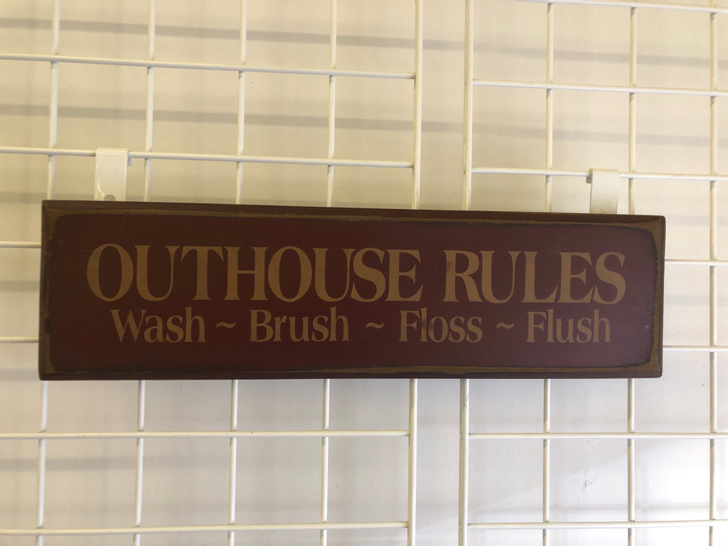 PRIMITIVE MARRON OUTHOUSE RULES WALL ART.