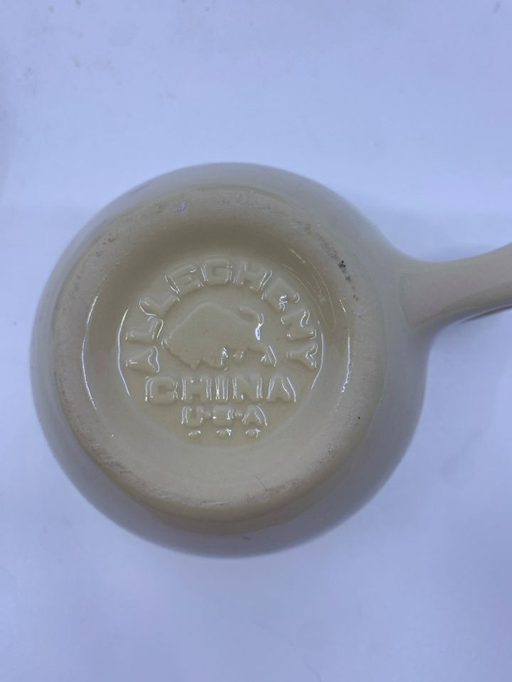 4 TAN ALLEGHENY CHINE TEA CUPS.