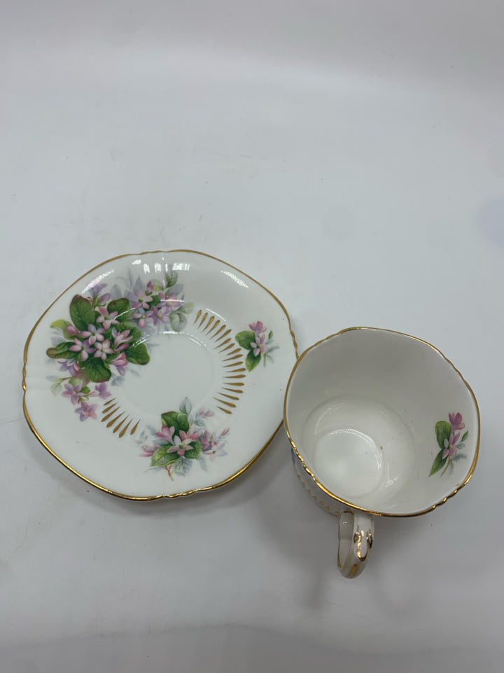 VTG MAYFLOWER PINK FLORAL GOLD ACCENTS CUP/SAUCER.