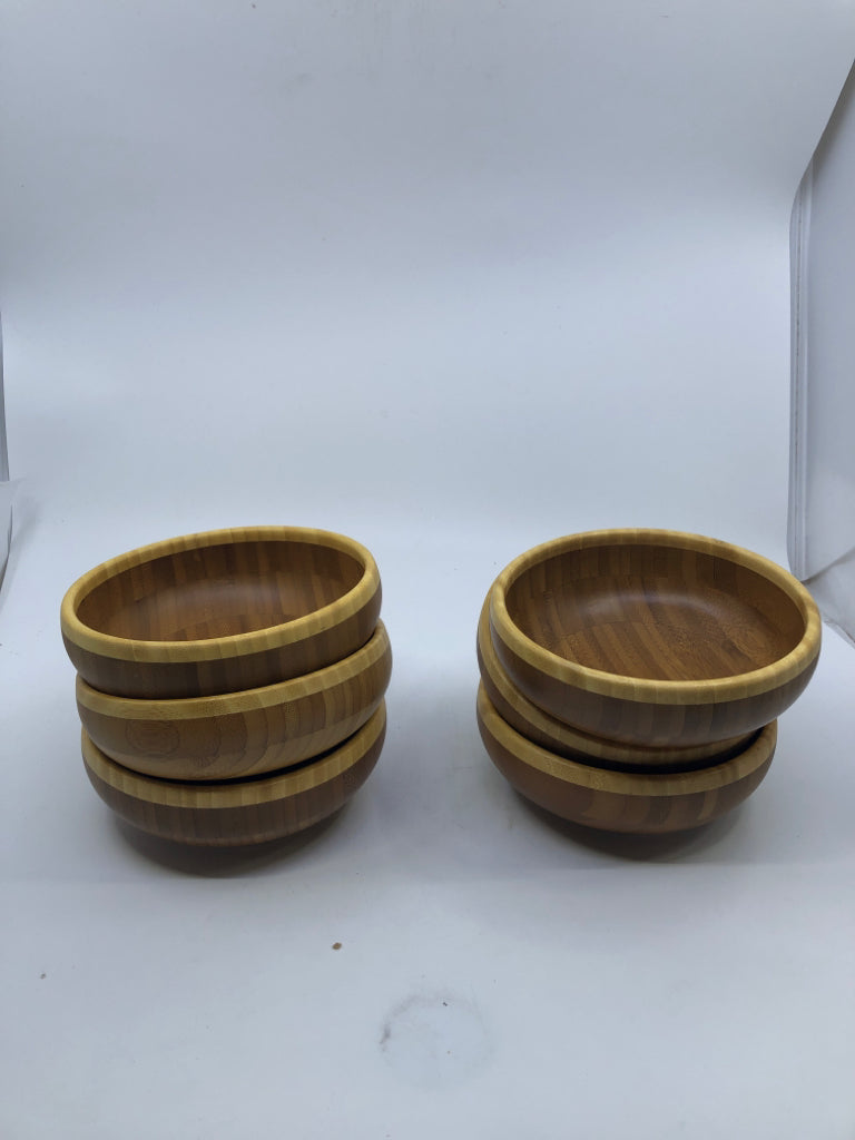 6 TWO TONED BAMBOO SALAD BOWLS.