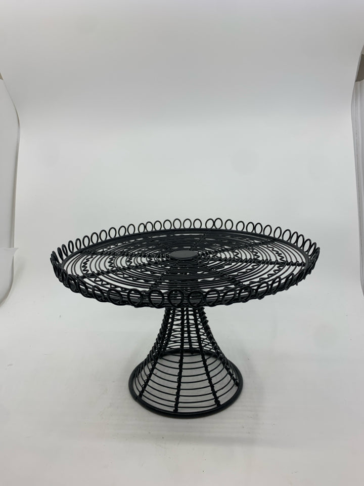 TALL BLACK METAL WIRE CAKE STAND.