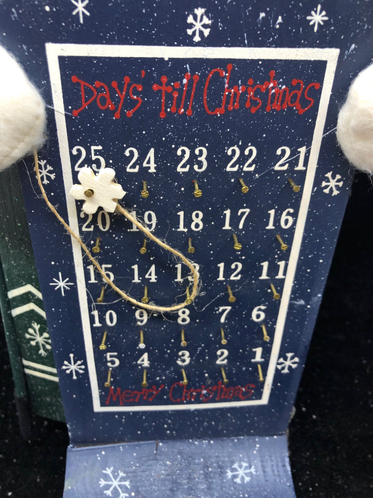 PLUSH SNOWMAN W SKIS AND CALENDAR.