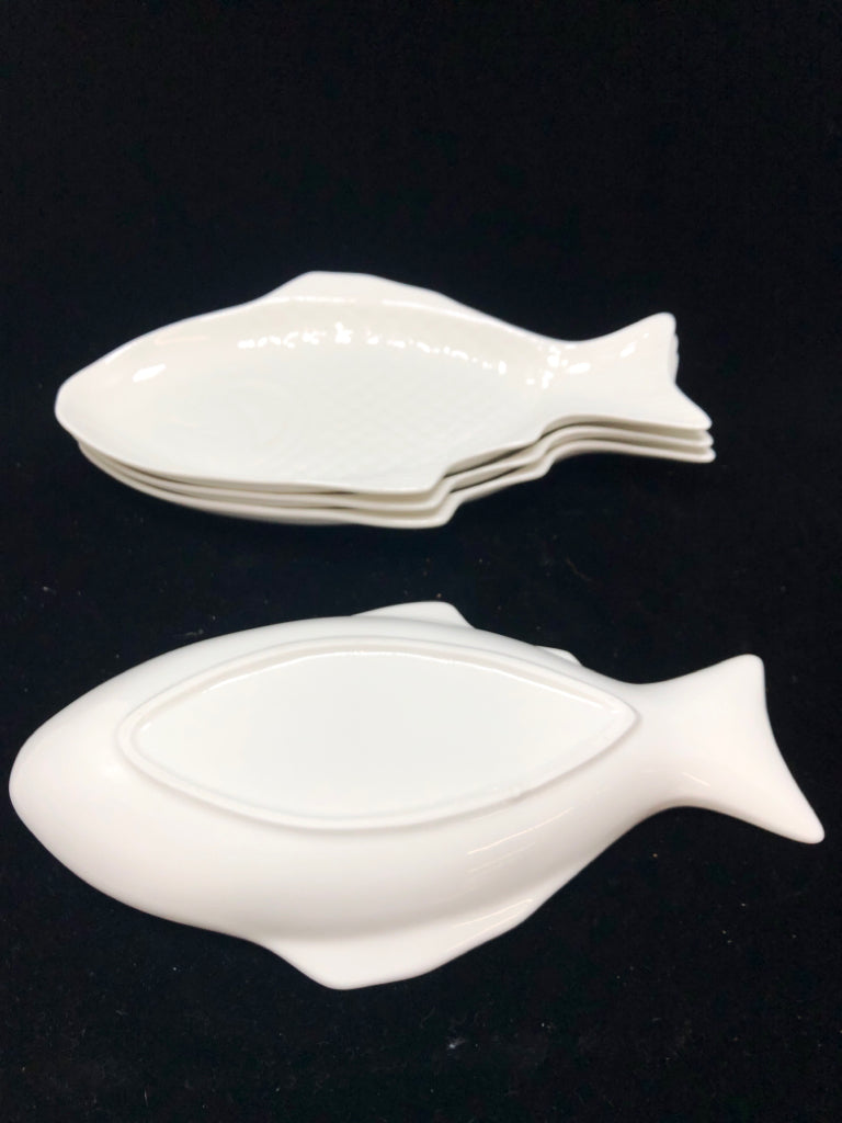 4 WHITE CERAMIC FISH SERVING DISH.