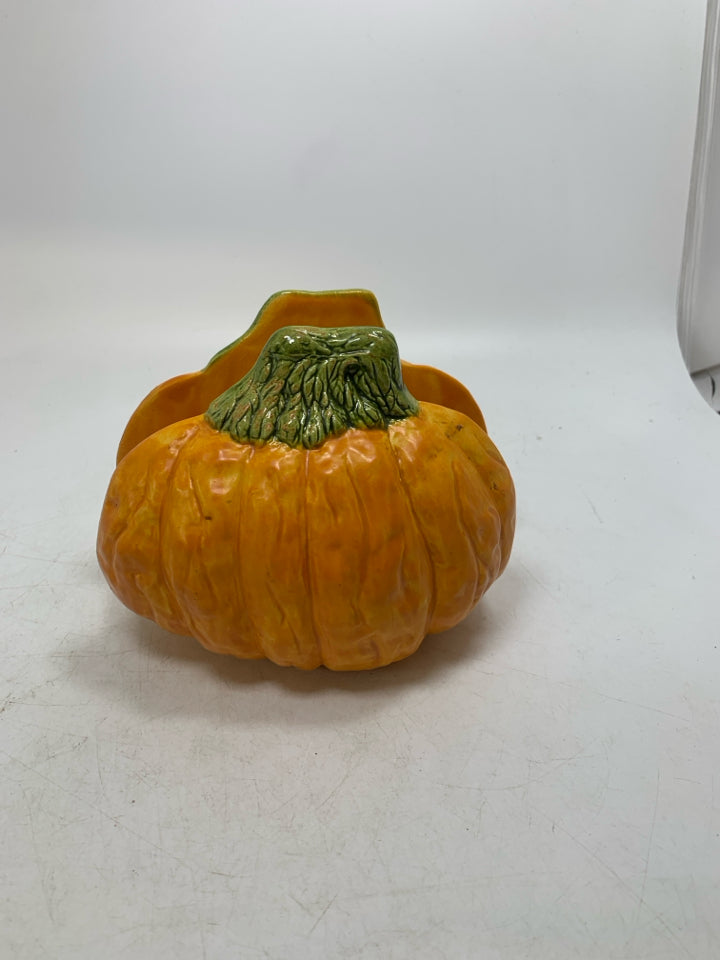 ORANGE PUMPKIN CERAMIC NAPKIN HOLDER.