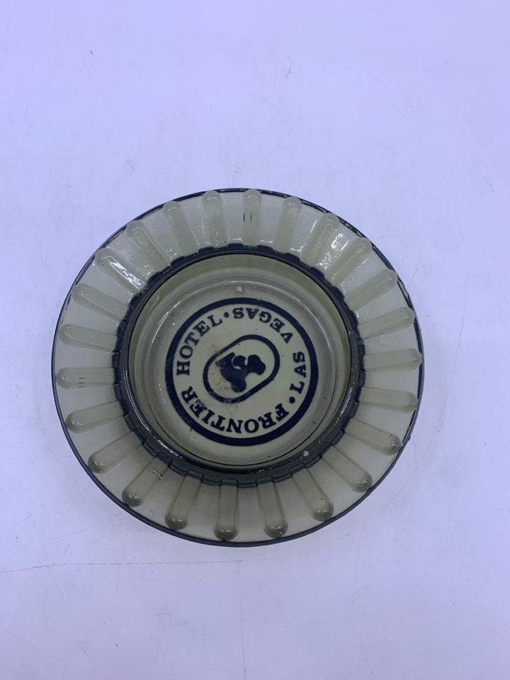 VTG FRONTIER HOTEL LAS VEGAS GLASS BLACK ASH TRAY.