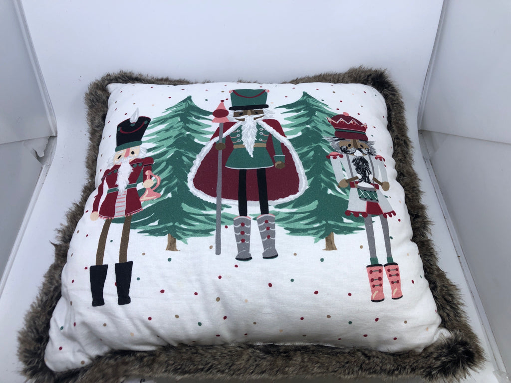 NUTCRACKER, FAUX FUR FRINGE ACCENT PILLOW.