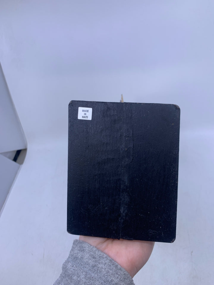 PAINTED B/W STRIPED STANDING METAL ROOSTER.