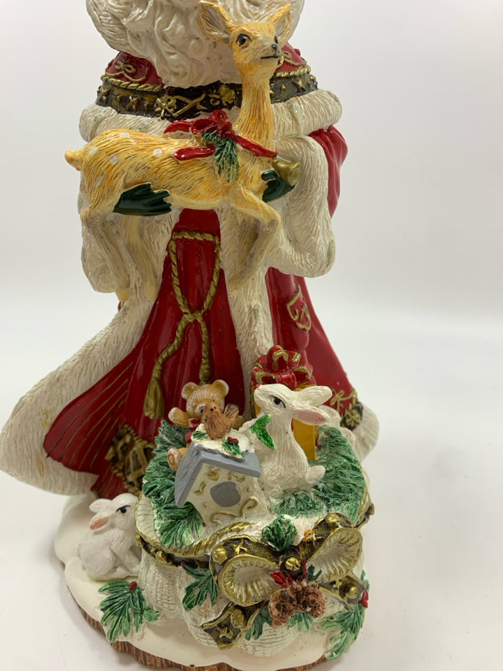 MUSICAL SANTA AND WOODLAND ANIMAL FIGURINE.