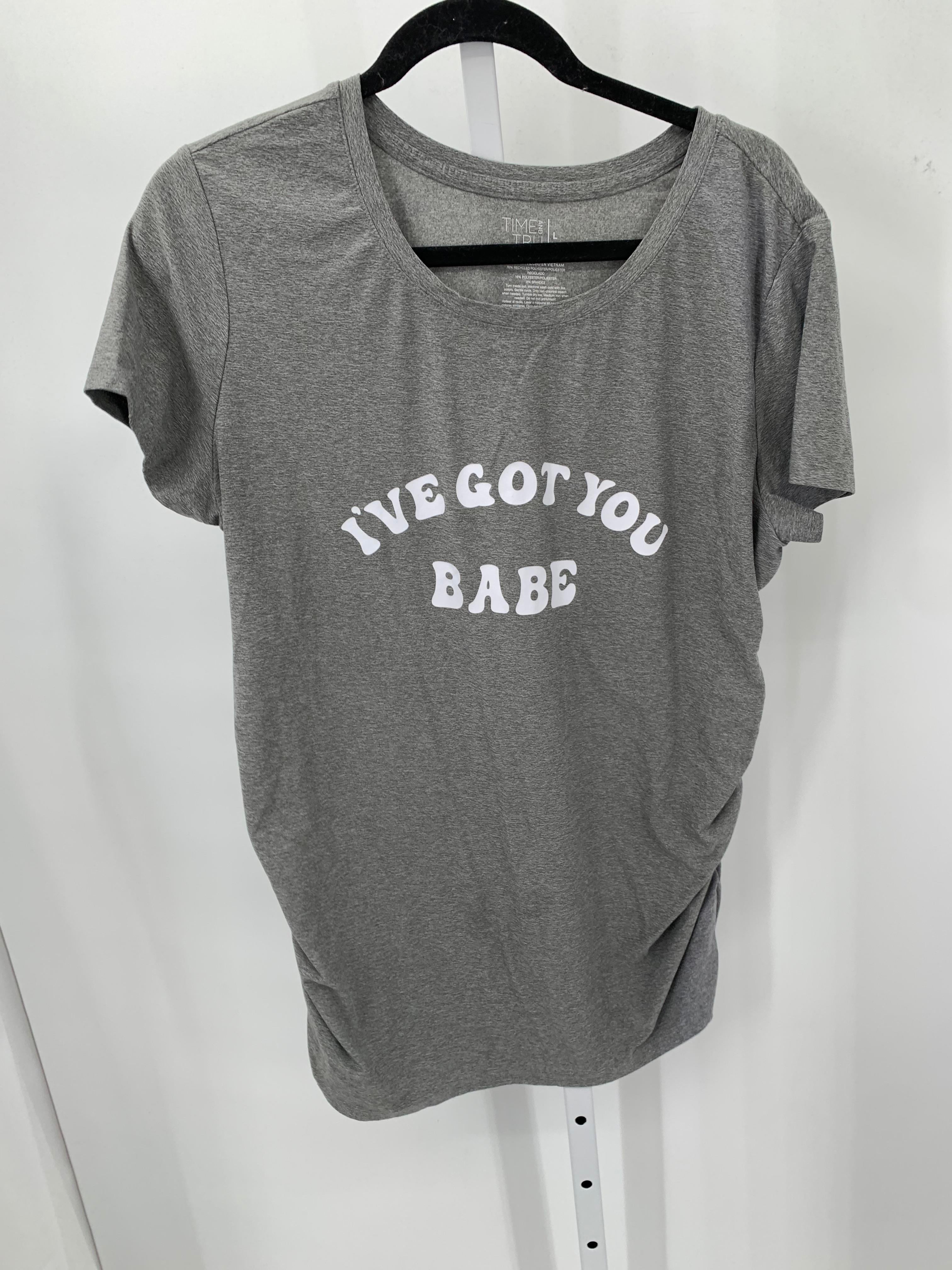 Time and Tru Grey Size Large Maternity Short Sleeve Shirt