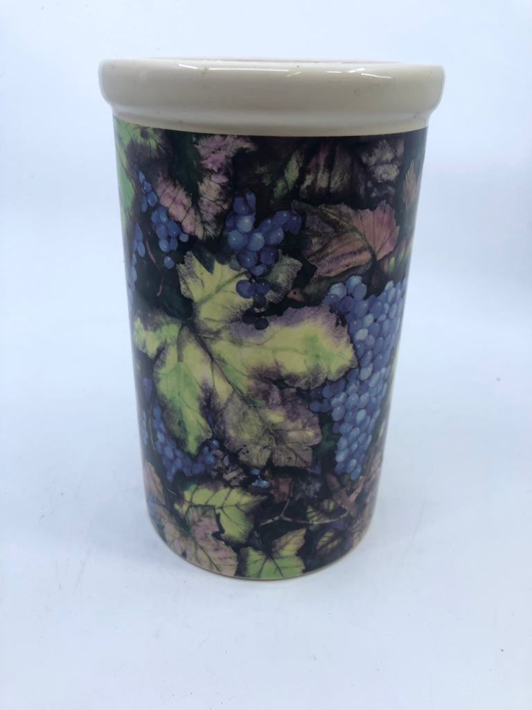 GRAPES AND LEAVES CERAMIC BOTTLE SLEEVE.