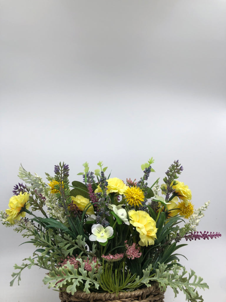 FAUX WILDFLOWERS IN BASKET WALL DECOR.