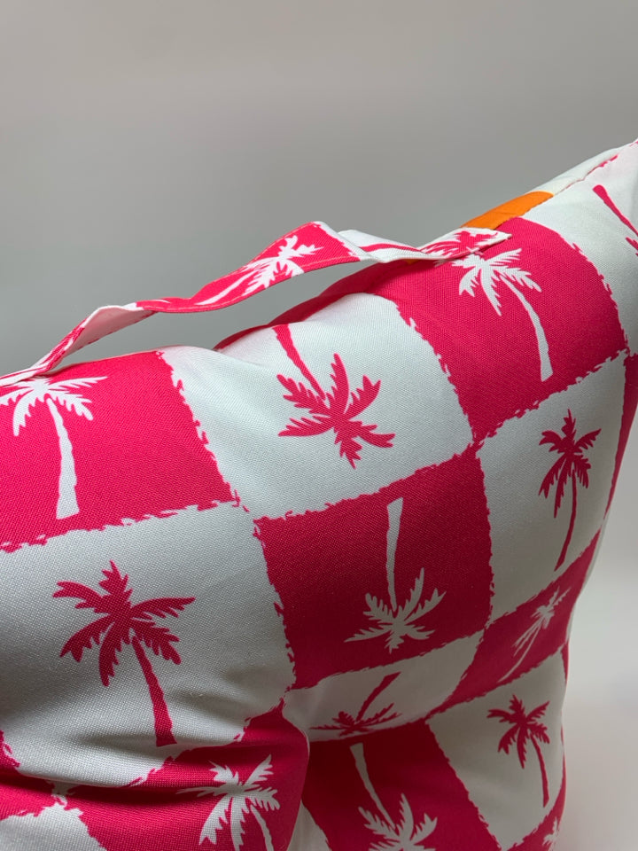 PINK & ORANGE CHECKERED PALM TREE PILLOW.