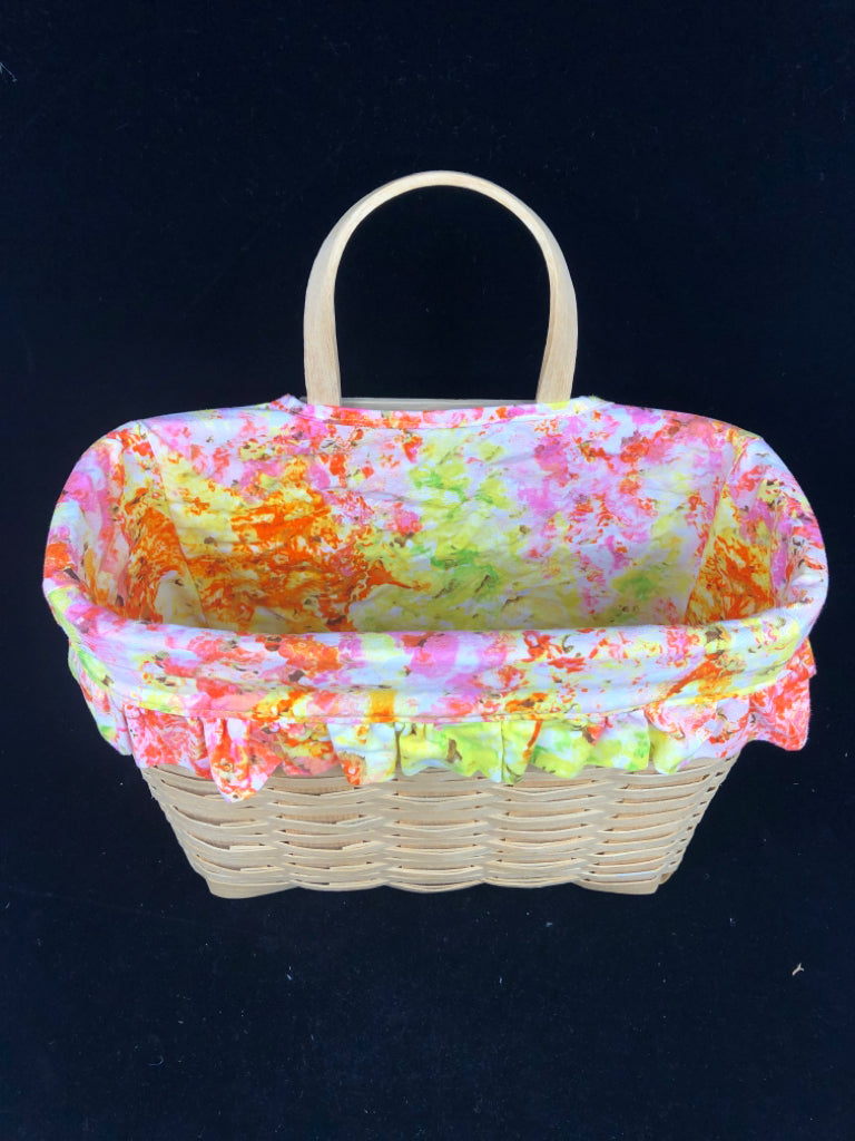 BLONDE WALL HANGING BASKET W COLORFUL INSERT.