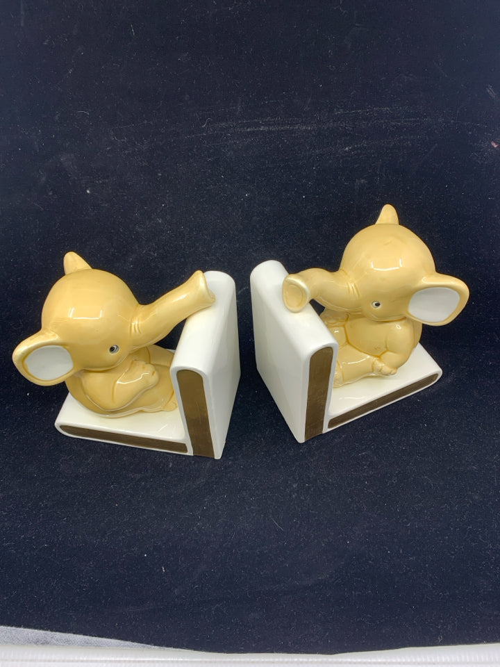 2 VTG YELLOW ELEPHANT CERAMIC BOOK ENDS.