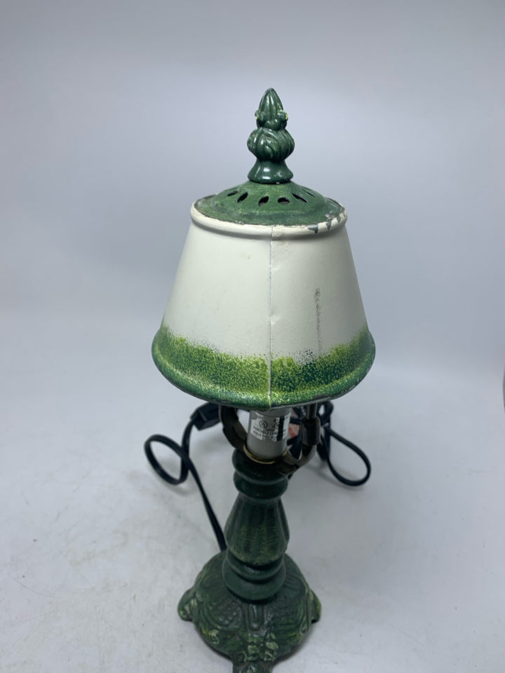 METAL BASE &C SHADE SMALL PAINTED LAMP W/ BLUEBIRD.