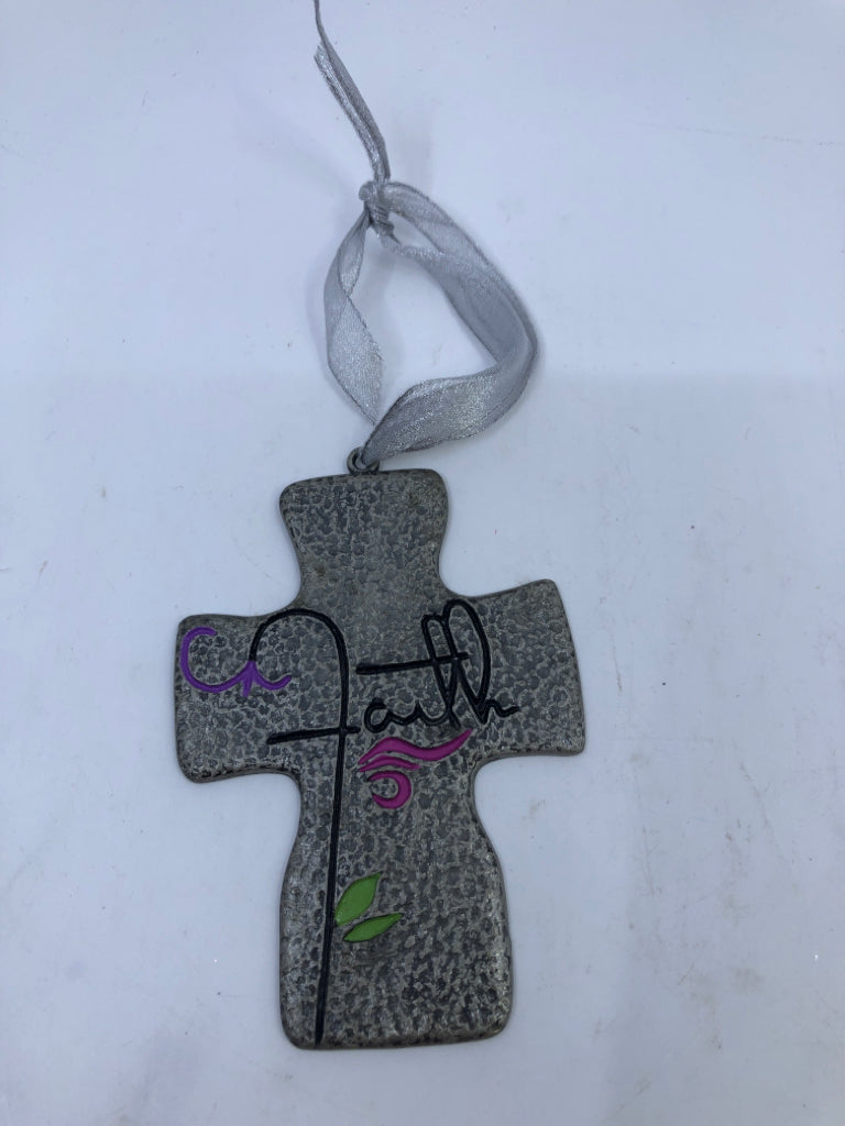 FAITH METAL CROSS ORNAMENT.