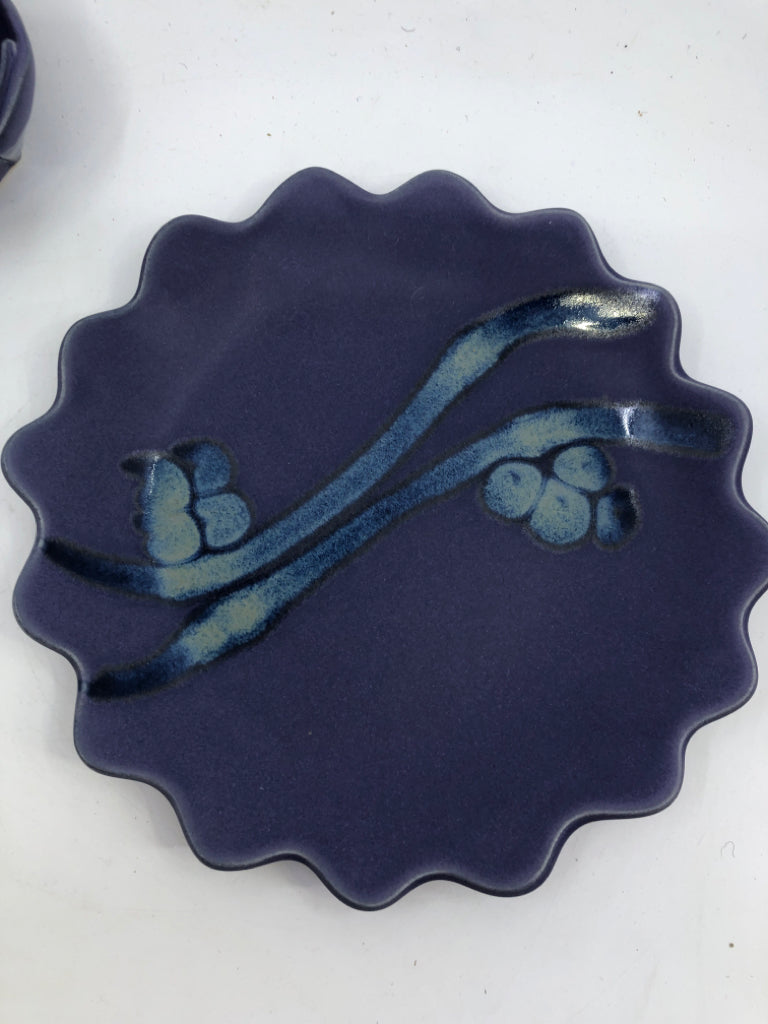 2 PC PURPLE POTTERY CUP AND DIP SET.