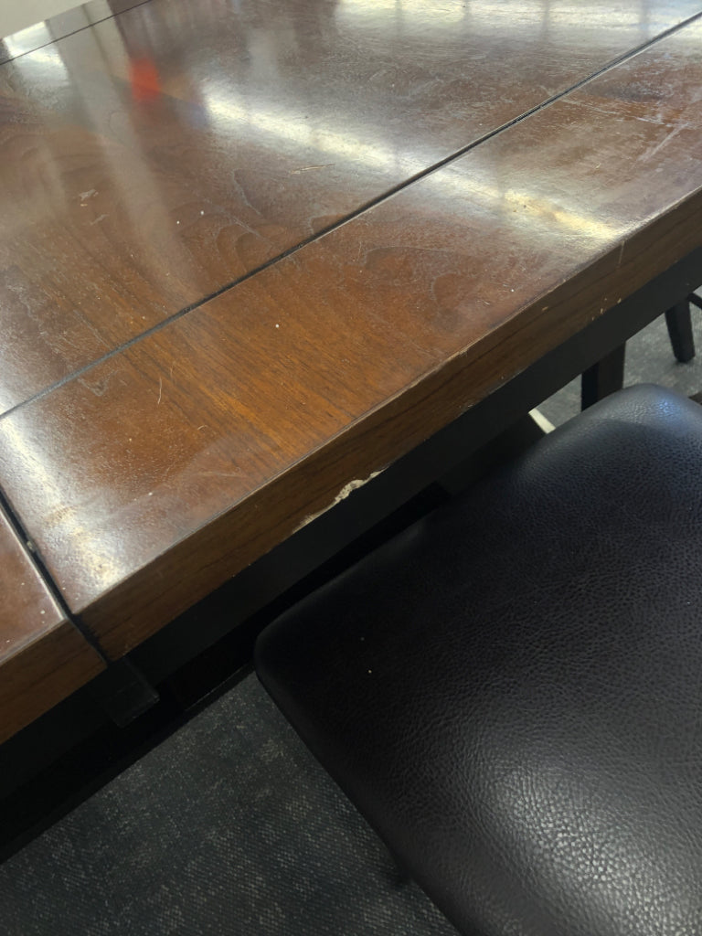 2-TONED BROWN DINING TABLE W/6 CHAIRS.