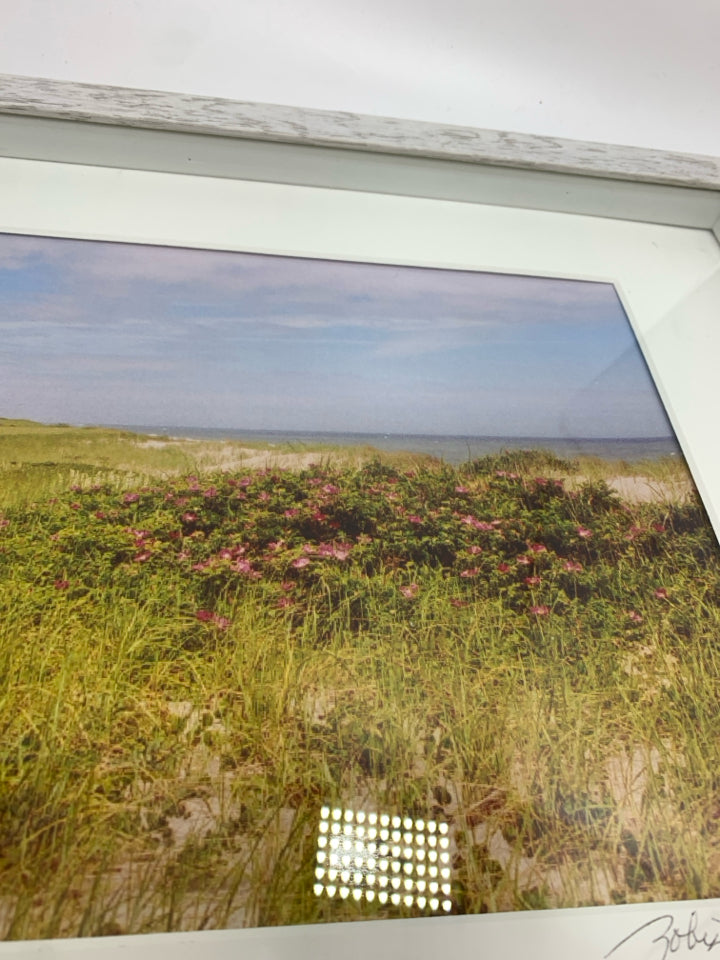 FRAMED BEACHSIDE WILDFLOWERS SIGNED PRINT.