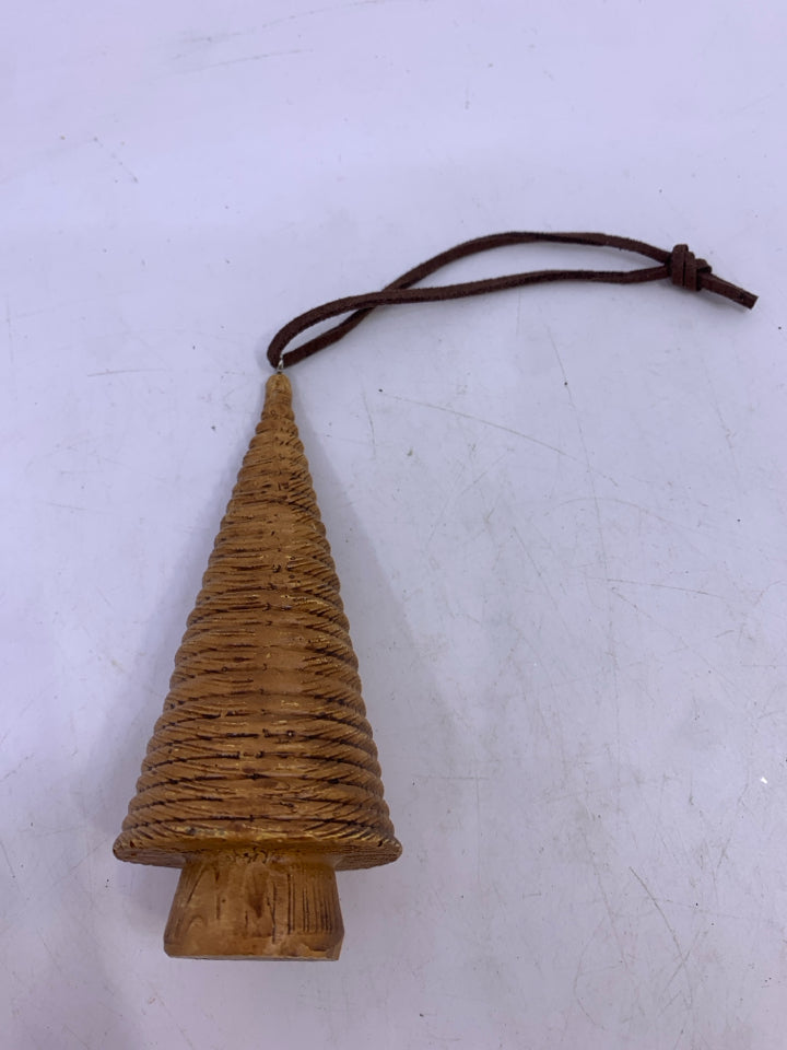 BROWN CERAMIC TREE ORNAMENT.