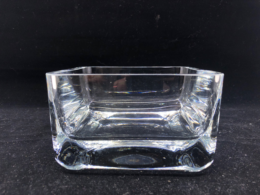 HEAVY SQUARE THICK GLASS CANDY DISH.