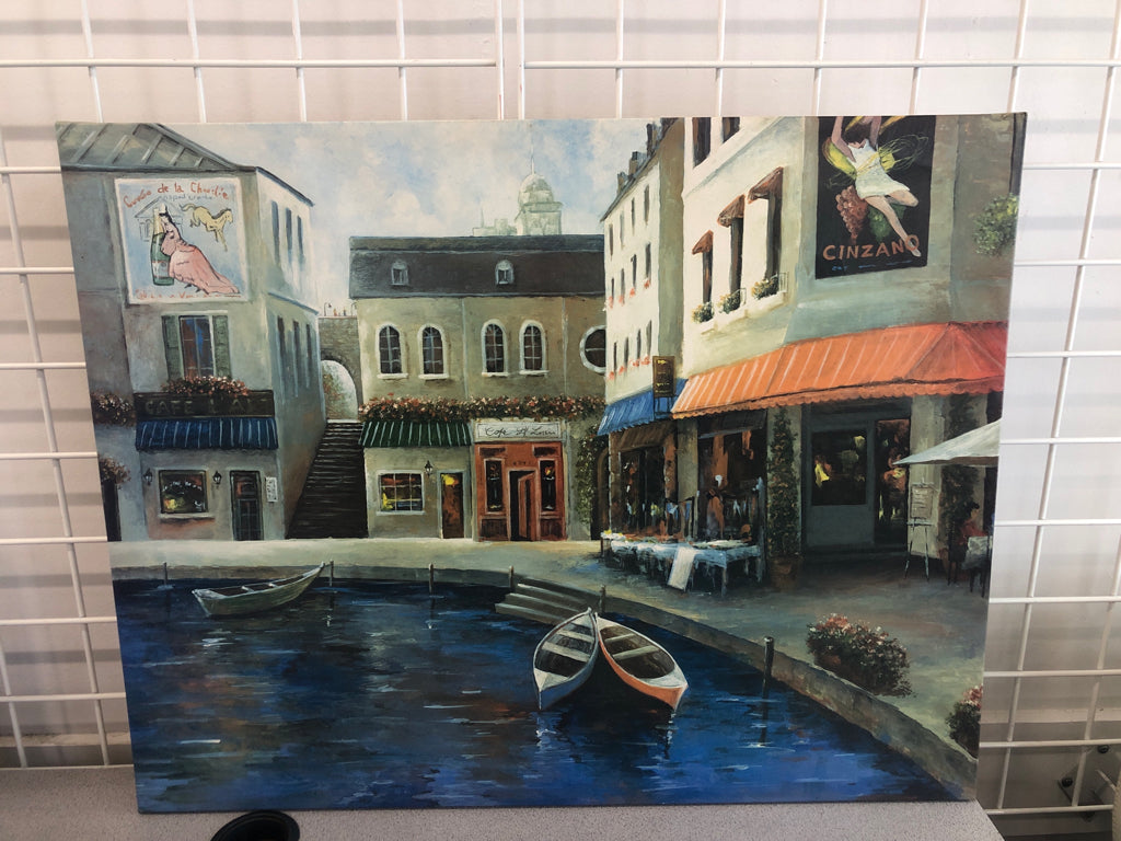 ITALIAN WATERWAY PAINTING ON CANVAS.