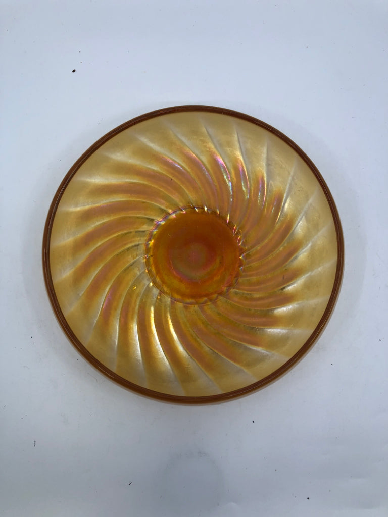 VTG PEACH IRIDESCENT CARNIVAL GLASS BOWL.