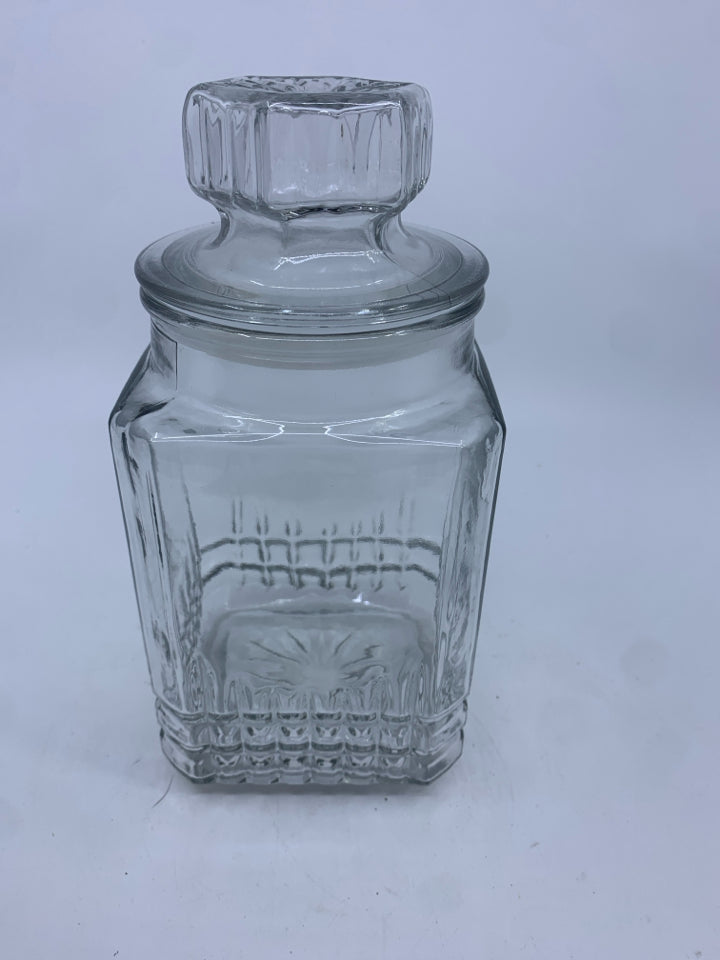 GLASS CANISTER W/ TEXTURED BOTTOM.