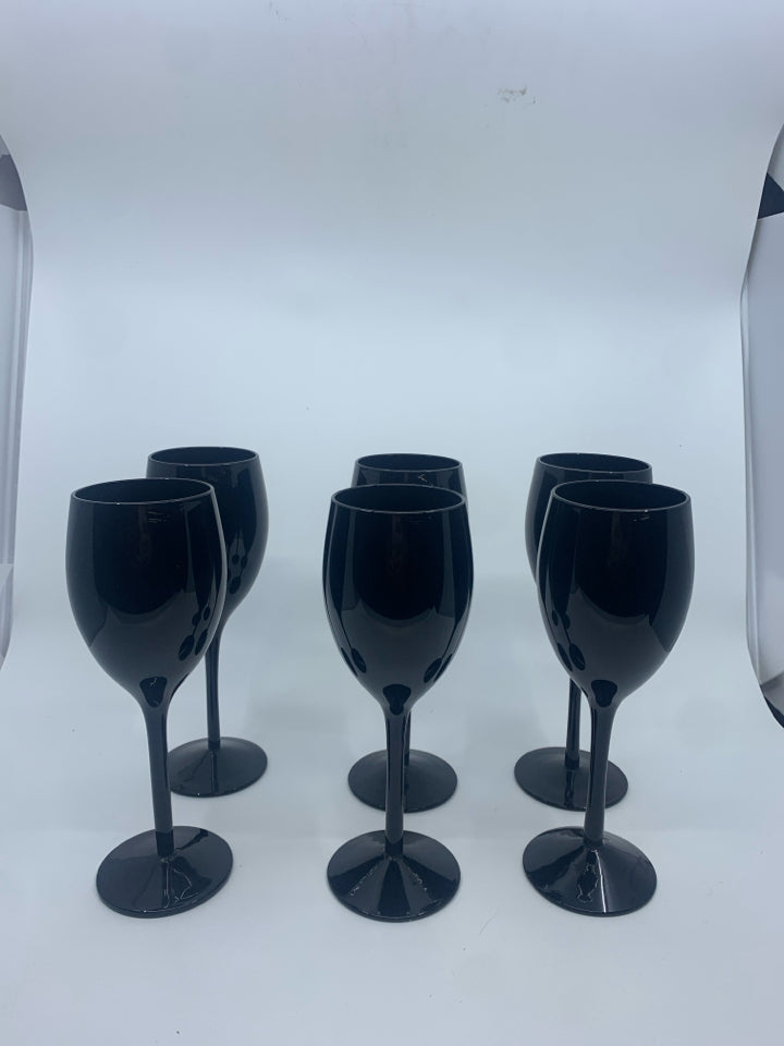 6 BLACK WINE GLASSES.