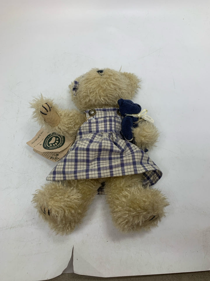 SHAGGY BOYDS BEAR IN BLUE PLAID DRESS.
