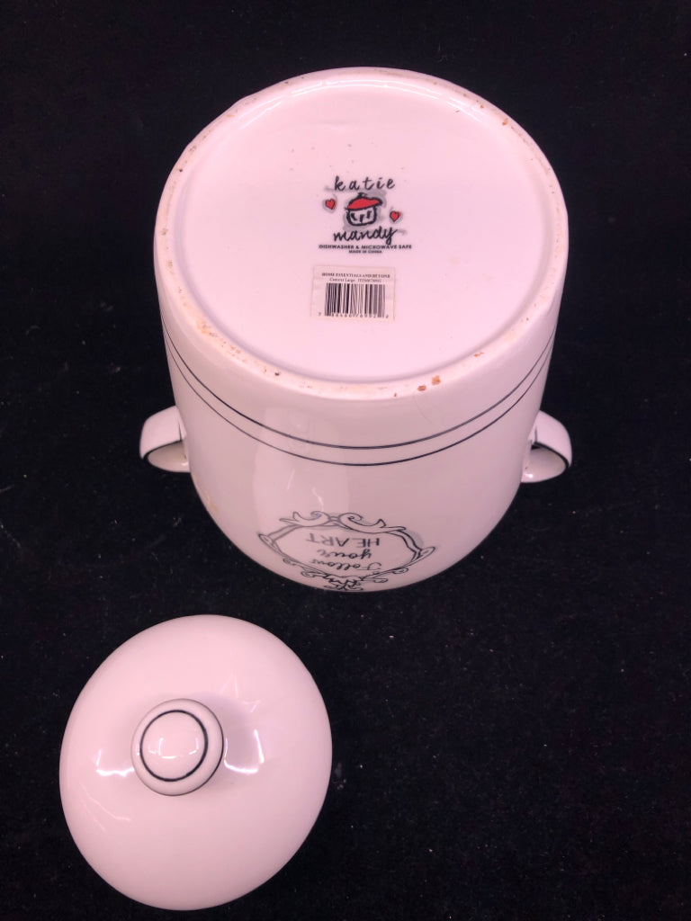 3PC WHITE AND BLACK CANISTER W HANDLES.