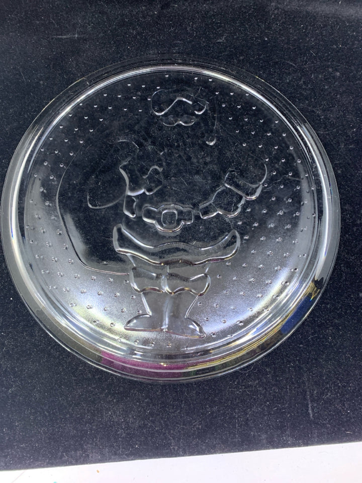ROUND GLASS SANTA SERVING PLATTER.