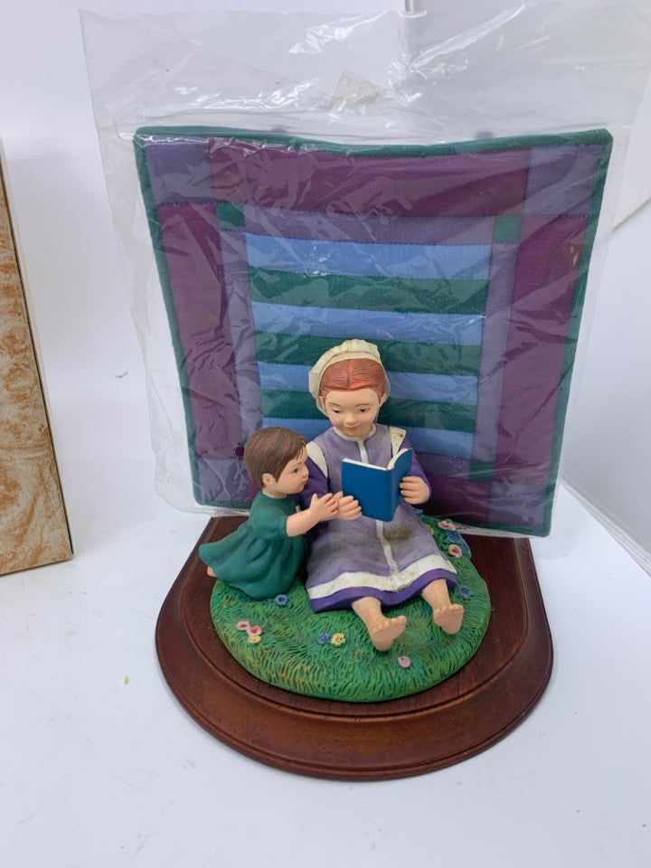 WOMAN READING TO BOY WITH QUILT- AMISH HERITAGE COLLECTION.
