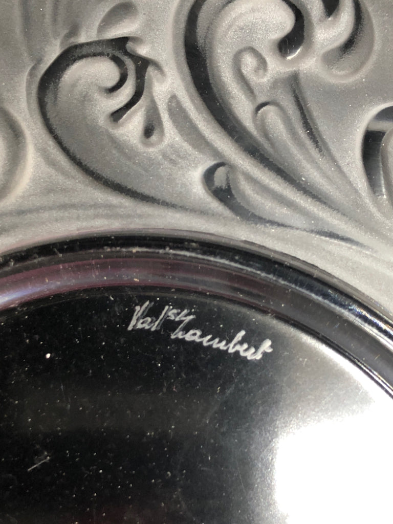 VTG FROSTED GLASS SERVING PLATE W/ETCHED BIRDS- VAL ST LAMBERT, GLOUCESTER.