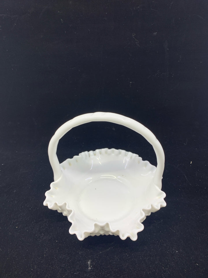 MILK GLASS HOBNAIL BASKET W/ RUFFLED EDGE.