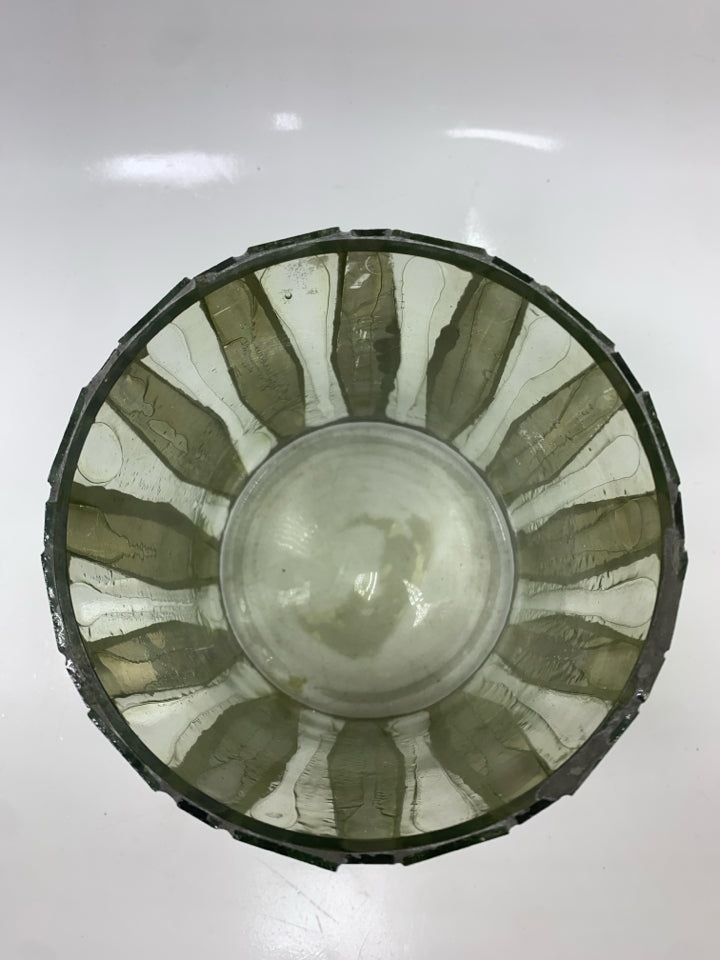 GLASS CANDLE HOLDER W/MIRRORED SIDES.