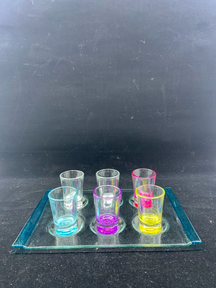 7PC BLOWN GLASS SHOT GLASS SET.