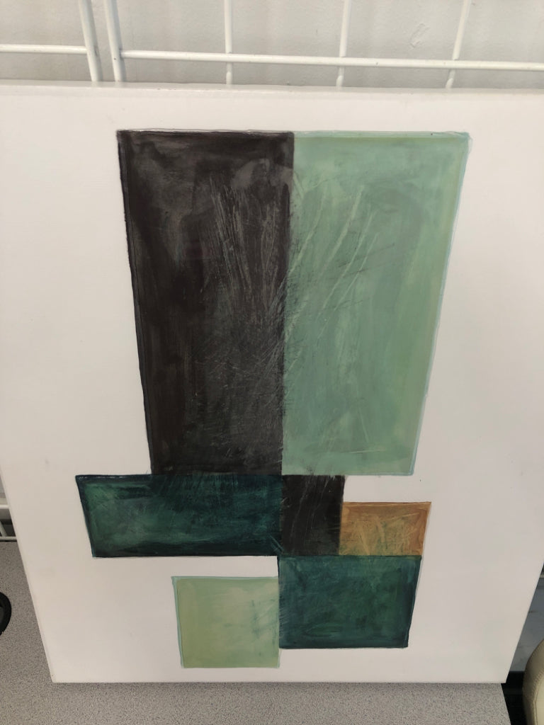 GLOSSY TEAL ABSTRACT CANVAS.