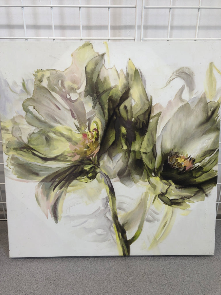 GREEN FLOWER WATERCOLOR CANVAS.