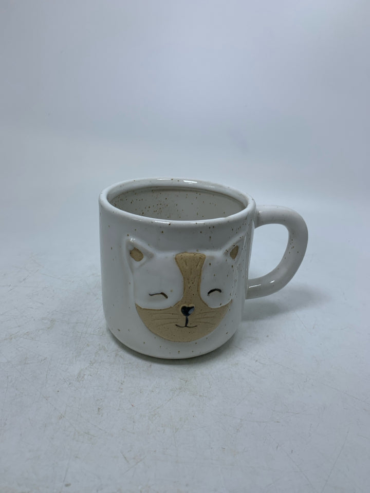 SPECKLED EMBOSSED CAT FACE SUNDAY MORNING CERAMICS MUG.