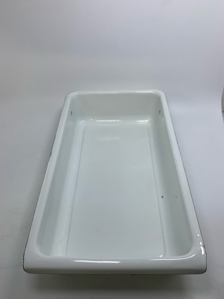 WHITE RECTANGLE ENAMEL STORAGE BIN.