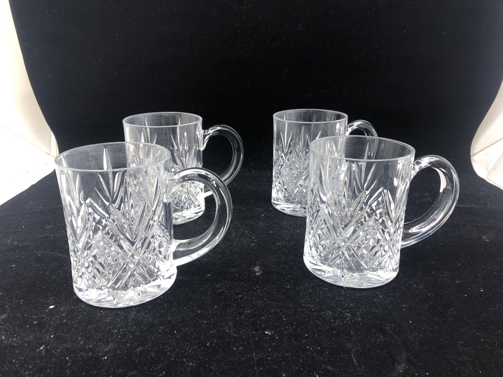 4 CUT GLASS MUGS.