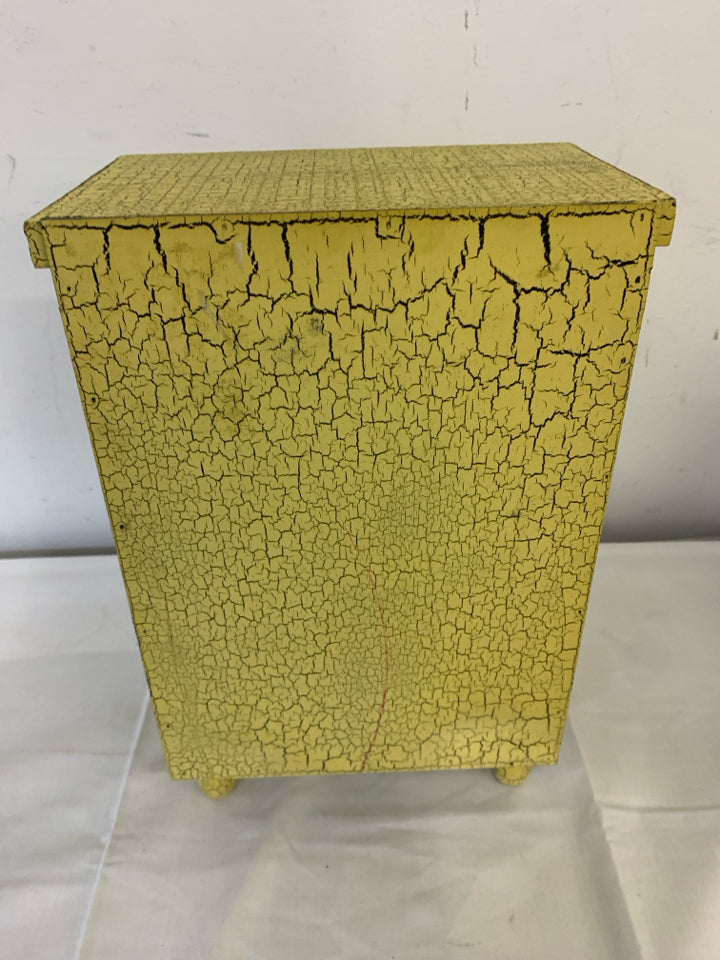 SMALL YELLOW CRACKLE DESIGN 2 TIER CABINET.