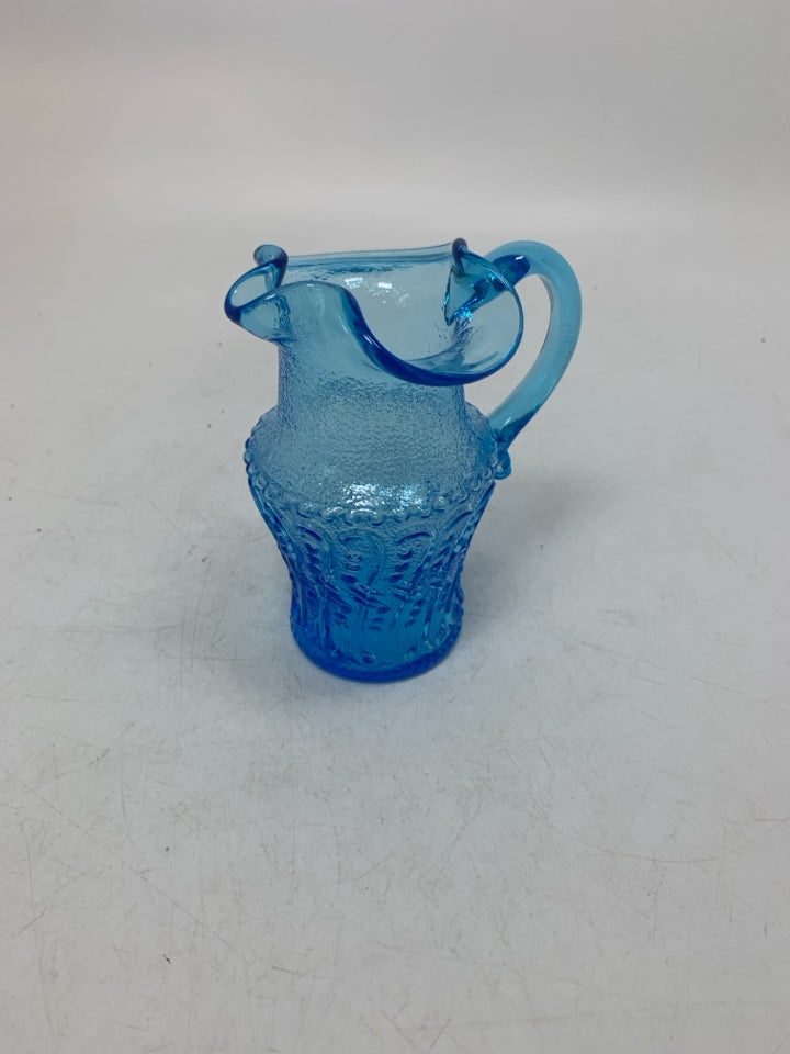 BLOWN LIGHT BLUE TEXTURED GLASS SMALL PITCHER.