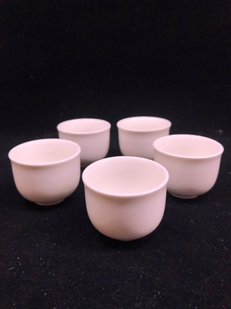 5 WHITE SAKE CUPS.