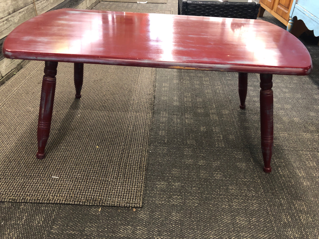 MAROON DISTRESSED COFFEE TABLE.