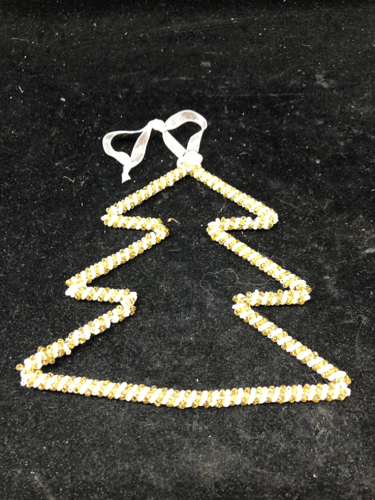 GOLD/WHITE BEADED TREE ORNAMENT.