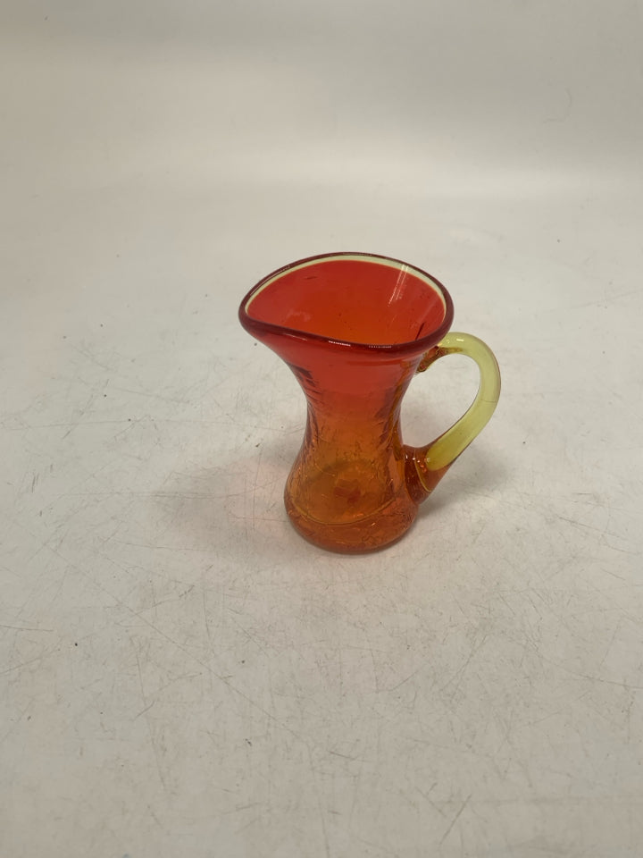 BLOWN ORANGE CRACKLE GLASS SMALL PITCHER.