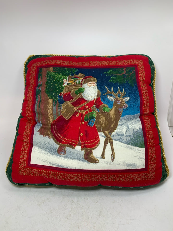VTG SQUARE SANTA PILLOW HOLDING PRESENT SACK.