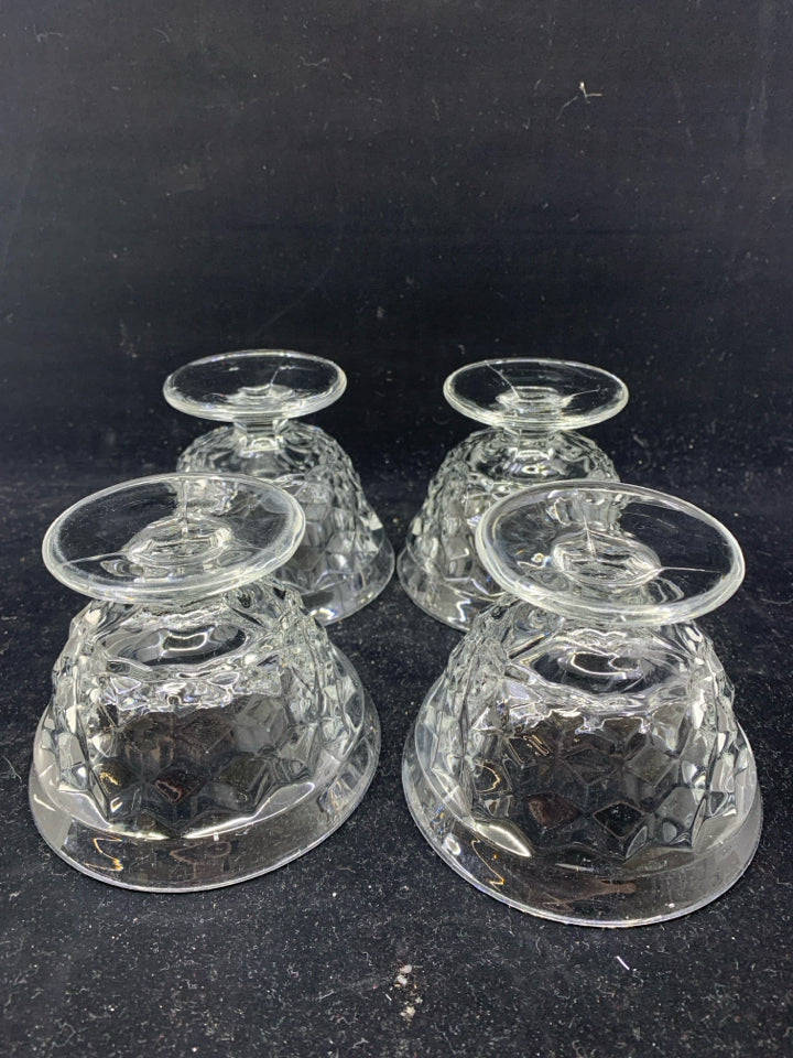 4 SHORT DIAMOND PATTERN GLASS SERVERS.